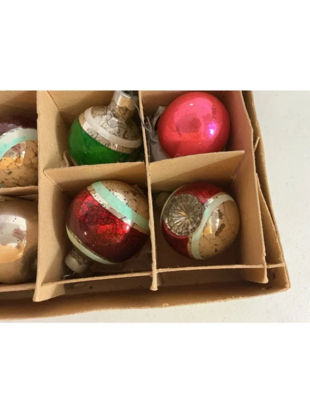 Vintage Glass Christmas Ornaments Poland Balls Original Box